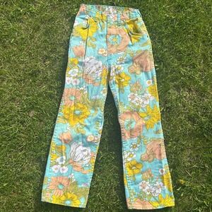 Vintage 70s 60s Floral Pants Jeans Maverick Groovy Straight Sz 12 Girls Bell
